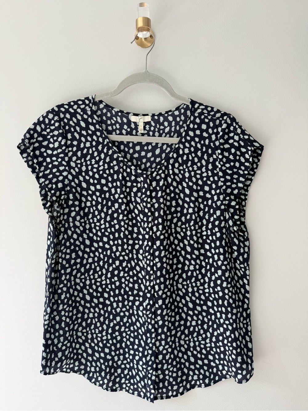 Joie Navy and Light Blue Printed Cap Sleeve Blouse